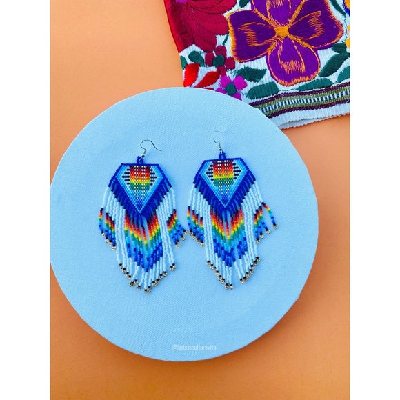 Huichol Earrings, Mexican Earrings, Hand Beaded Earrings, Flower Earrings, Mexic - Picture 1 of 7